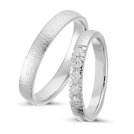 Unikke Nuran vielsesringe i 14 karat hvidguld med 5 diamanter på 0,20 ct